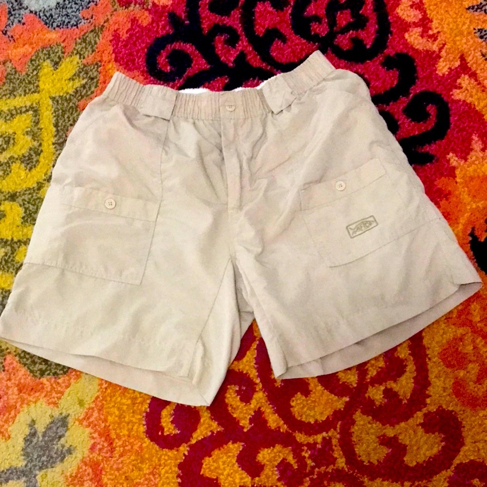 Aftco Mens Light Beige Casual Cargo Shorts sz 36 nylon